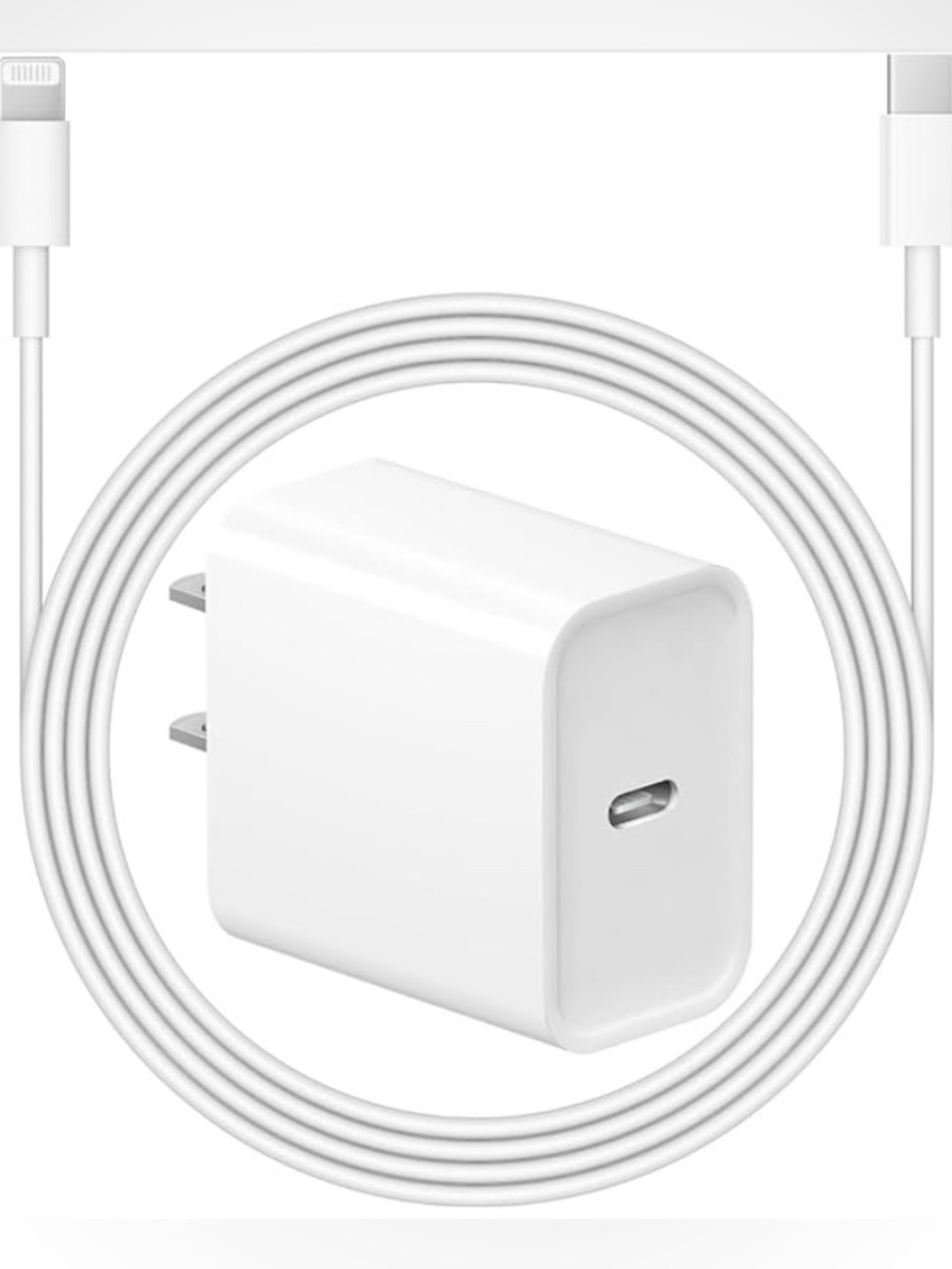 White USB-C Wall Charger and Lightning Cable